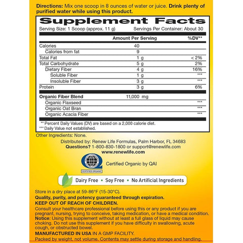 ReNew Life - Organic Triple Fiber, Balanced Fiber Formula, 12 oz (340 g)