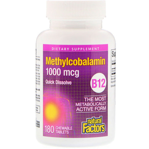 Natural Factors - B12, Methylcobalamin, 1000 Mcg,  - 180 Chewable Tablets