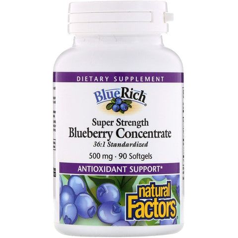 Natural Factors - BlueRich, Super Strength, Blueberry Concentrate, 500 Mg,  - 90 Softgels