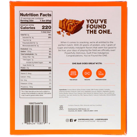 One Brands, One Bar, Peanut Butter Pie Flavor, 12 Bars, 2.12 oz (60 g) Each