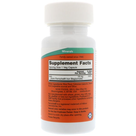 Now Foods - IRON 18MG FERROCHEL(R)  120 VCAPS - 120 Capsules