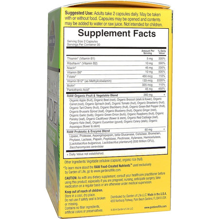 Garden Of Life - Vitamin Code, Raw B-Complex, 60 Vegan CAPSULES