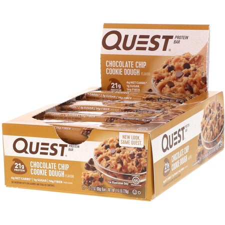 Quest Nutrition - Protein Bar, Chocolate Chip Cookie Dough, 12 Bars, 2.12 oz (60 g) Each
