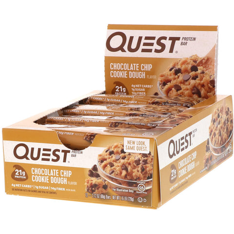 Quest Nutrition - Protein Bar, Chocolate Chip Cookie Dough, 12 Bars, 2.12 oz (60 g) Each