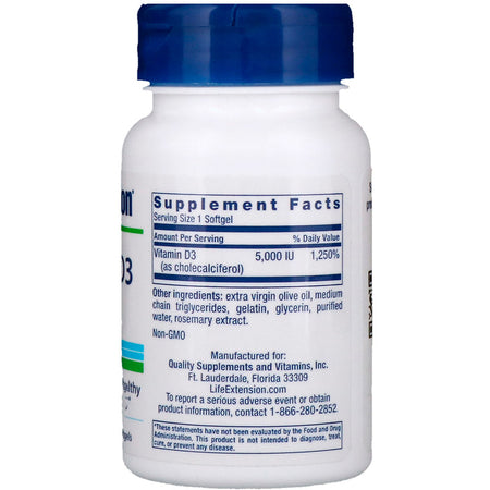 Life Extension - Vitamins D3, 5000 IU  - 60 Softgels