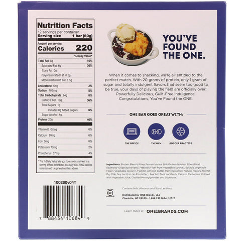 One Brands, One Bar, Blueberry Cobbler, 12 Bars, 2.12 oz (60 g) Each