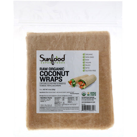 Sunfood - Raw Organic Coconut Wraps, 7 Wraps, 4.4 oz (126 g)