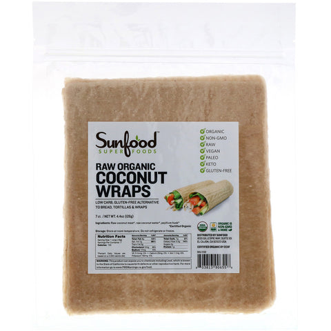 Sunfood - Raw Organic Coconut Wraps, 7 Wraps, 4.4 oz (126 g)