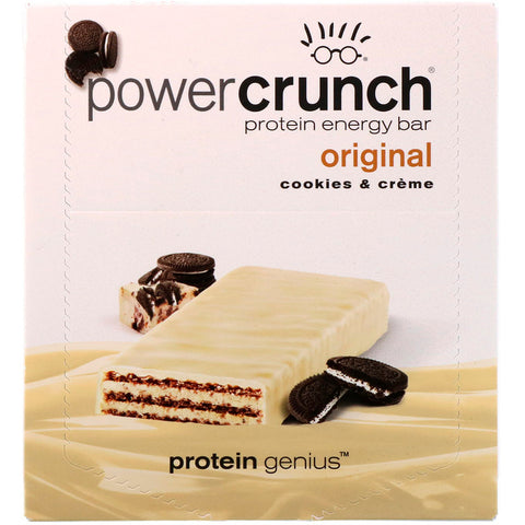 BNRG, Power Crunch Protein Energy Bar, Original, Cookies and Crème, 12 Bars, 1.4 oz (40 g) Each