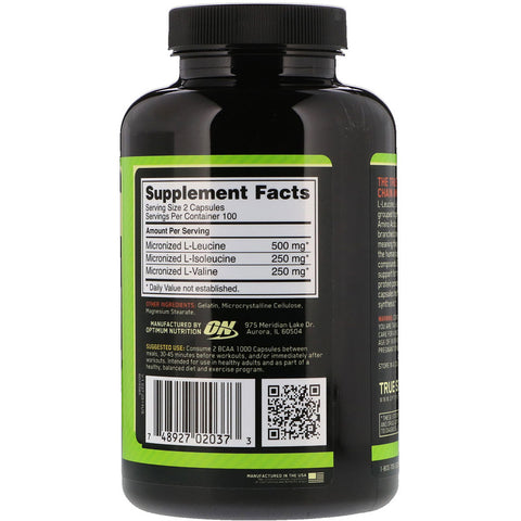 Optimum Nutrition - BCAA 1000 Caps, Mega-Size, 1 g, 200 Capsules