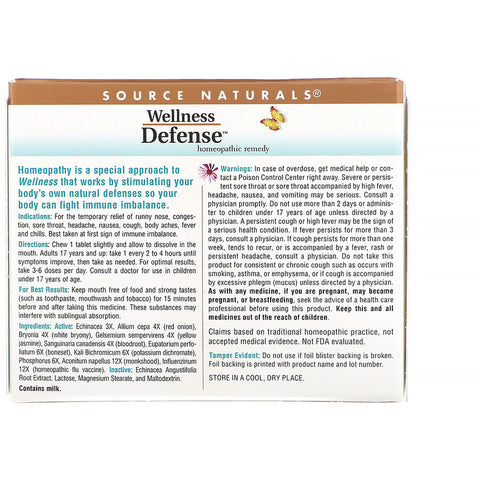 Source Naturals - Wellness Defense™ - 48 Homeopathic Tablets