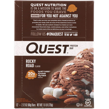 Quest Nutrition - Protein Bar, Rocky Road, 12 Bars, 2.12 oz (60 g) Each