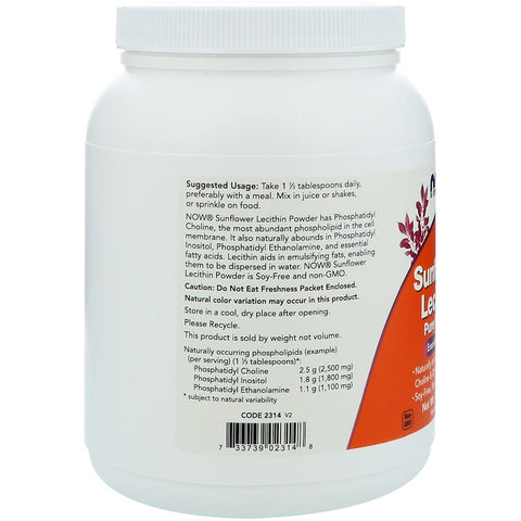 Now Foods - Sunflower Lecithin, Pure Powder, 1 lb (454 g)
