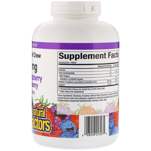 Natural Factors - 100% Natural Fruit Chew C, Blueberry, Raspberry And Boysenberry, 500 Mg,  - 180 Chewable Wafers