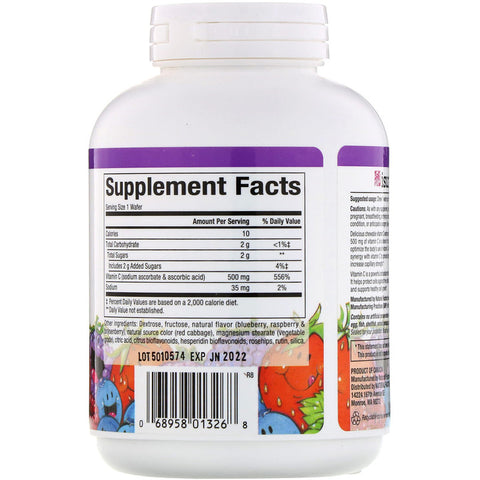 Natural Factors - 100% Natural Fruit Chew C, Blueberry, Raspberry And Boysenberry, 500 Mg,  - 90 Chewable Wafers