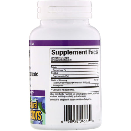 Natural Factors - BlueRich, Super Strength, Blueberry Concentrate, 500 Mg,  - 90 Softgels