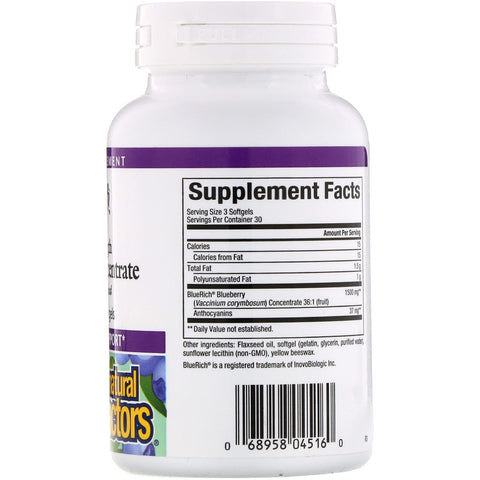 Natural Factors - BlueRich, Super Strength, Blueberry Concentrate, 500 Mg,  - 90 Softgels