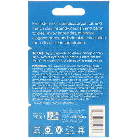 Andalou Naturals -Instant Clarity, Argan Oil & Blue Clay Face Mask, .28 oz (8 g)