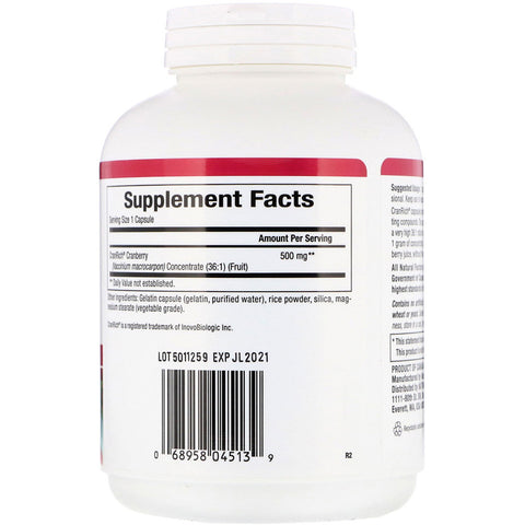 Natural Factors - CranRich, Super Strength, Cranberry Concentrate, 500 Mg,  - 180 Capsules