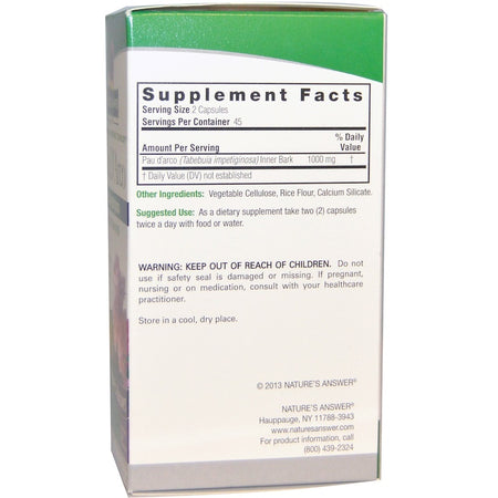 Nature's  Answers - Pau D'Arco, 1000 mg, 90 Vegetarian Capsules