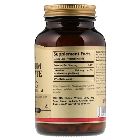Solgar - Chromium Picolinate 500 Mcg Vegetable Capsules - 120 Capsules