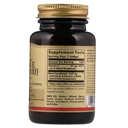 Solgar - Vitamin E 100 IU Mixed Softgels (100 IU D-Alpha Tocopherol & Mixed Tocopherols) - 100 Softgels