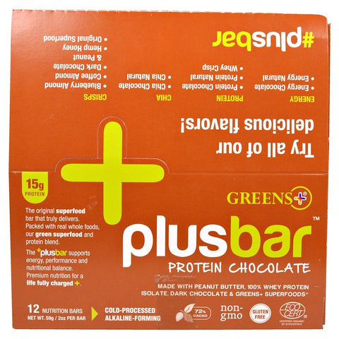 Green Plus - PLUSBAR Chocolate Protein Bar 59g Box - 12 Bars