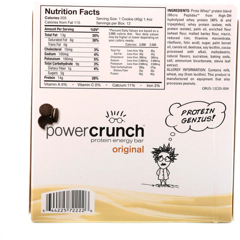 BNRG, Power Crunch Protein Energy Bar, Original, Cookies and Crème, 12 Bars, 1.4 oz (40 g) Each