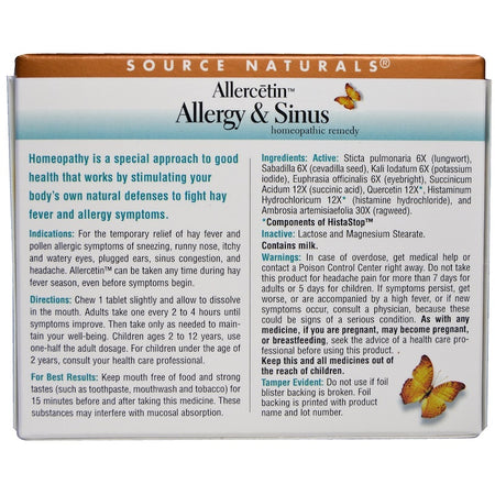 Source Naturals - Allercetin™ Allergy & Sinus - 48 Homeopathic Tablets