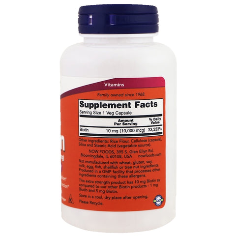 Now Foods - BIOTIN 10MG (10,000mcg)  120 Veg Capsules
