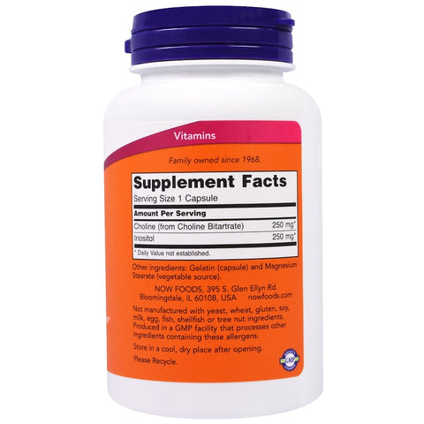 Now Foods - CHOLINE & INOSITOL 250/250mg 100 CAPS - 100 Capsules