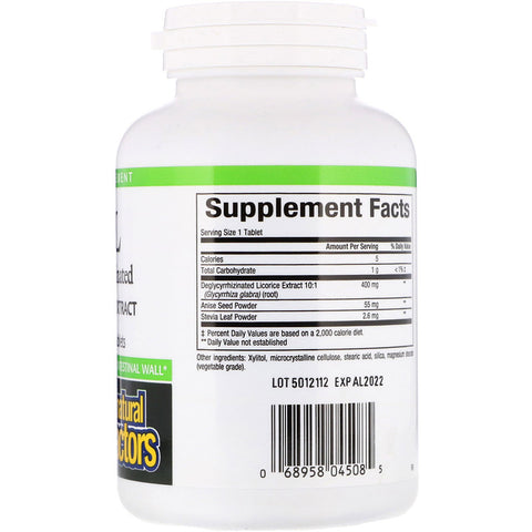 Natural Factors, DGL, Deglycyrrhizinated Licorice Root Extract, 180 Chewable Tablets