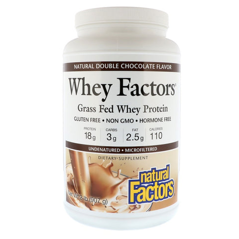 Natural Factors, Whey Factors, Grass Fed Whey Protein, Natural Double Chocolate Flavor, 2 Lbs (907 G)