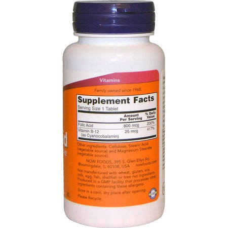 Now Foods - Folic Acid with Vitamin B-12, 800 mcg, 250 Tablets