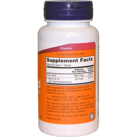Now Foods - Folic Acid with Vitamin B-12, 800 mcg, 250 Tablets