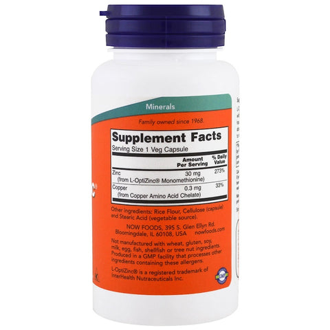 Now Foods - L-OPTIZINC(R) 30mg + COPPER100 VCAPS - 100 Capsules