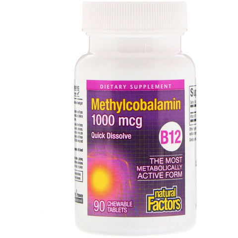 Natural Factors - B12, Methylcobalamin, 1000 Mcg,  - 90 Chewable Tablets