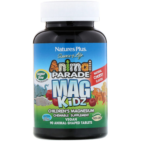Natures Plus - Animal Parade, MagKidz, Children's Magnesium, Natural Cherry Flavor, 90 Animal-Shaped Tablets