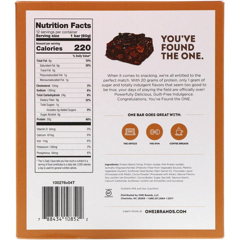 One Brands, One Bar, Chocolate Brownie, 12 Bars, 2.12 oz (60 g) Each