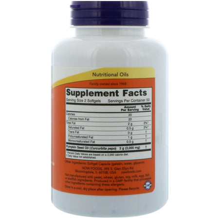 Now Foods - Pumpkin Seed Oil, 1000 mg, 100 Softgels