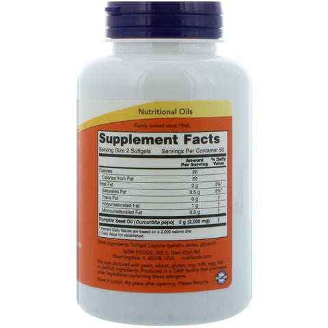 Now Foods - Pumpkin Seed Oil, 1000 mg, 100 Softgels