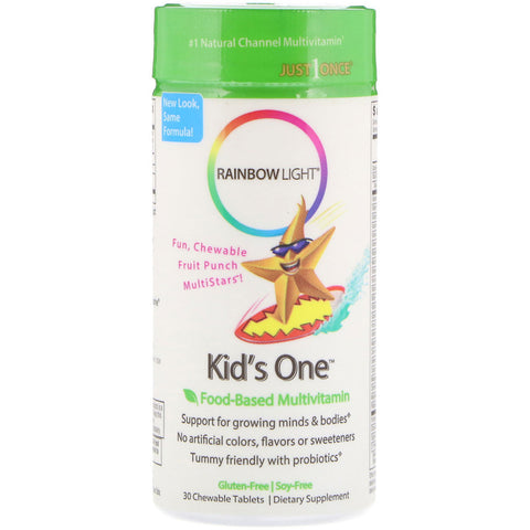 Rainbow Light - Kids One™  MultiStars, Food-Based Multivitamin, Fruit Punch, 30 Chewable Tablets