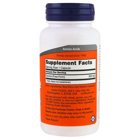Now Foods - Taurine, 500 mg, 100 Capsules
