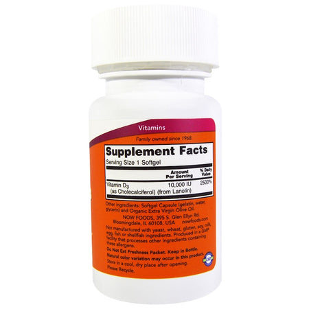 Now Foods - Vitamin D-3 High Potency, 10,000 IU, 120 Softgels