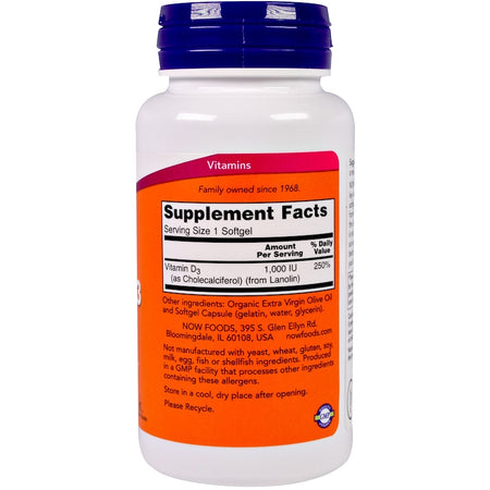Now Foods - Vitamin D-3 High Potency, 1,000 IU, 180 Softgels
