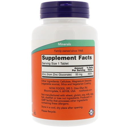 Now Foods - ZINC GLUCONATE 50 mg  250 TABS