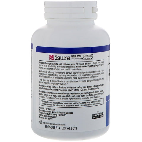 Natural Factors - Lung, Bronchial & Sinus Health,  - 90 Tablets