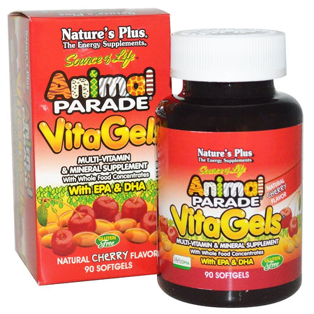 Natures Plus - Source of Life, Animal Parade, VitaGels, Multi-Vitamin & Mineral Supplement, Natural Cherry Flavor, 90 Softgels