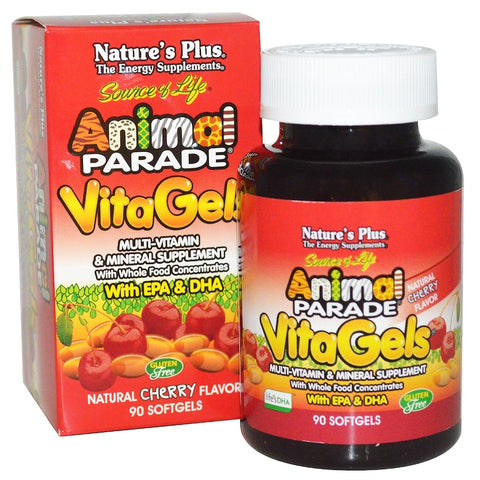 Natures Plus - Source of Life, Animal Parade, VitaGels, Multi-Vitamin & Mineral Supplement, Natural Cherry Flavor, 90 Softgels