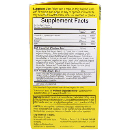 Garden Of Life - Vitamin Code, RAW Iron, 30 Vegan CAPSULES